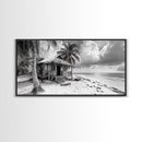 Tropical Hut, Palm Tree Scene, Island Escape Photo, Framed Canvas Print, Beach House Wall Art, Rustic Boho Coastal Decor, Nature Scene