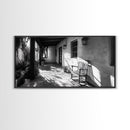 Porch Shadows Light, Rustic Patio, Black and White Decor, Farmhouse Entryway, Framed Canvas Print, Country Kitchen Wall Art, Bedroom Wall Art