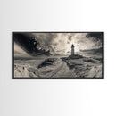 Lighthouse Path, Stormy Beach, Moody Coastline, Wall Decor, Framed Canvas Print, Coastal Wall Art, Rustic Bathroom, Nautical Style Print