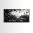Stormy Shore, Erosion Roots, Driftwood Beach, Nature Drama, Framed Canvas Print, Moody Wall Art, Fall Living Room Decor, Dark Rustic Style