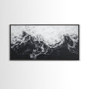 Ocean Texture, Crashing Waves, Abstract Sea, Monochrome Motion, Framed Canvas Print, Coastal Wall Art, Bathroom Minimalist Decor