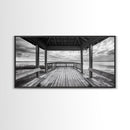 Gazebo By Water, Serene Lake View, Rustic Deck Canvas Print, Minimalist Landscape Wall Art, Neutral Bedroom, Tranquil Home Decor