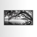 Serene Lake View, Tree Reflections, Calm Nature Landscape, Framed Canvas Print, Minimalist Bedroom or Spa Bathroom Wall Art