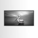 Ocean Pelican, Peaceful Bird Portrait, Coastal Wildlife Art, Framed Canvas Print, Minimalist Entryway or Beach House Wall Art