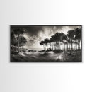 Tree Silhouettes, Coastal Pines Sunset, Nature Path Scene, Framed Canvas Print, Autumn Living Room or Rustic Cabin Wall Decor