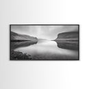 Misty Fjord Reflection, Calm Water Scene, Nordic Landscape, Peaceful Wall Decor, Canvas Print, Office Wall Art, Minimalist Mountains