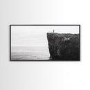 Ocean Cliff, Brave Explorer, Minimal Landscape, Adventure Wall Art, Framed Canvas Print, Modern Home Decor, Inspirational Office Art