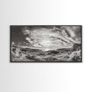 Coastal Hillside Sunset, Vineyard Ocean View, Rolling Landscape Art, Framed Canvas Print, Kitchen Wall Art, California Scenery