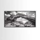 Natural Rock Arch, Seaside Cliff View, Desert Coastal Window, Framed Canvas Print, Boho Earth Tones, Living Room Wall Decor