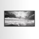 Stormy Sea, Ocean Waves, Monochrome Seascape, Dramatic Beach View, Framed Canvas Print, Nautical Wall Art, Bathroom Coastal Decor
