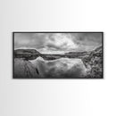 Reflected Cliffs, Stormy Sky, Coastal View, Dramatic Landscape, Canvas Print, minimalist art, office decor, moody black and white wall art