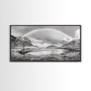 Rainbow, River Valley, Highland Scene, Minimalist Landscape Art, Framed Canvas Print, Entryway Decor, Rustic Nature Print, Calming Wall Art