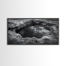 Sky Reflection, Stone Pool, Abstract Nature, Moody Minimalist Art, Framed Canvas Print, Bedroom Wall Art, Contemporary Monochrome Decor