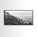 Shoreline Rocks, Quiet Water, Still Landscape, Coastal Photography, Canvas Print, Minimalist Office Art, Calm Nature Scene