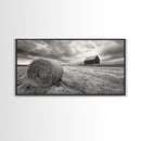 Barn Field, Hay Bale, Rural Farmland Scene, Autumn Countryside Art, Canvas Print, Farmhouse Wall Decor, Rustic Fall Living Room Art