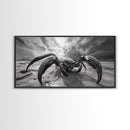 Giant Crab Close-Up, Beach Creature Art, Ocean Monster Print, Fantasy Wildlife Scene, Framed Canvas Print, Game Room Wall Art
