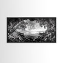 Ocean Cave View, Coastal Tree Framing, Tranquil Sea Scene, Nature Window Art, Framed Canvas Print, Bedroom Wall Art, Zen Decor