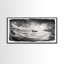 Shipwreck Beach Scene, Dramatic Coastline, Black and White Decor, Framed Canvas Print, Moody Art, Coastal Wall Art, Rustic Bedroom Print