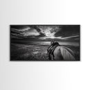 Horseback Beach, Sunset Ride, Equestrian Art, Moody Horizon Scene, Canvas Print, Cowboy Country Decor, Rustic Living Room Wall Art