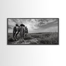 Grazing Horses, Cowboy Duo, Open Field, Equestrian Love Scene, Canvas Print, Western Wall Art, Rustic Ranch Living Room Decor