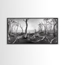 Burnt Forest, Moody Trees, Coastal Landscape, Nature Scene, Framed Canvas Print, Rustic Wall Art, Boho Decor, Fall Home Aesthetic
