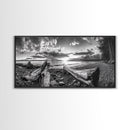 Driftwood Coastline, Rocky Beach Sunset, Nature Wall Art, Framed Canvas Print, Rustic Lake House Decor, Fall Coastal Aesthetic