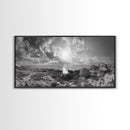 Coastal Campfire, Ocean Sunset, Rocky Shore, Bonfire Glow, Canvas Print, Nature Wall Art, Autumn Cabin Decor, Outdoor Retreat Style
