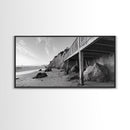 Coastal Cliff View, Seaside Escape, Beachside Structure, Framed Canvas Print, Rustic Wall Art, Modern Coastal Living Room Decor