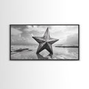 Weathered Star Sculpture, Coastal Symbol, Beach Art, Framed Canvas Print, Americana Wall Art, Entryway Decor, Rustic Beach House