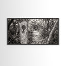 Trail Marker, Wooded Path, Rustic Forest, Natural Journey, Framed Canvas Print, farmhouse decor, nature lover gift, Autumn entryway art