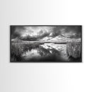 Stormy Marsh, Cloudy Sky, River Reflection, Framed Canvas Print, Nature Wall Art, Moody Landscape, Autumn Decor, Office Or Study Artwork
