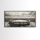 Water Trough, Overcast Skies, Ocean Breeze, Framed Canvas Print, Country Rustic Wall Art, Sepia Toned Fall Decor, Entryway Or Den Art