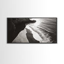 Shoreline Light, Coastal Waves, Cliff Shadow, Beach Edge, Framed Canvas Print, Ocean Minimalist Art, Bathroom Wall Decor