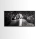 Ocean Cave Flow, Coastal Rock Wall Art, Moody Nature Seascape, Black White Beach Decor, Boho Bathroom Accent, Canvas Print, Monochrome Art