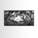 Coastal Trees, Windswept Forest, Ocean View, Framed Canvas Print, Boho Wall Art, Living Room Art, Nature Wall Decor, Monochrome Landscape