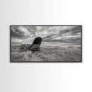 Prairie Wagon, Coastal Grass, Covered Cart, Western Landscape, Framed Canvas Print, Rustic Fall Art, Living Room Wall Decor