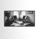 Leather Chairs, Cowhide Rug, Indoor Plants, Modern Farmhouse, Framed Canvas Print, Minimalist Living Room Art, Cozy Home Decor