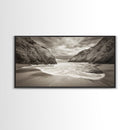 Secluded Beach Cove, Coastal Seascape, Sepia Landscape Art, Framed Canvas Print, Bathroom or Bedroom Wall Decor, Nature Inspired
