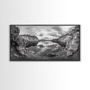 Mountain Lake, Rocky View, Cloud Reflection, Nature Landscape, Canvas Print, Rustic Home Decor, Bedroom Wall Art, Explorer Style
