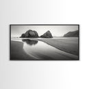 Seaside Rocks, Reflected Sky, Calm Ocean, Landscape Photography, Framed Canvas Print, Zen Wall Art, Modern Minimalist Decor, Modern Home Decor