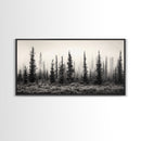 Misty Pines, Evergreen Forest, Morning Fog, Monochrome Nature, Canvas Print, Fall Entryway Wall Art, Woodland Boho Home Decor