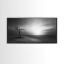 Lonely Tree, Dramatic Desert, Emotional Landscape, Framed Canvas Print, Bedroom Wall Art, Black White Decor, Surreal Art Vibes
