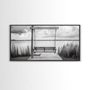 Rustic Lake Swing, Tranquil Nature Scene, Porch Art, Landscape Photography, Framed Canvas Print, Country Decor, Living Room Wall Art