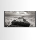 Ocean and Book, Moody Literary Print, Surreal Seascape Art, Framed Canvas Print, Library or Reading Nook Wall Decor, Dark Academia
