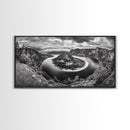 River Bend Landscape, Mountain View Aerial, Nature Panorama Scene, Framed Canvas Print, Cabin Wall Art, Adventure Boho Art, Living Room Wall Art