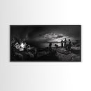 Campfire Gathering, Boho Night Vibes, Music Outdoors Scene, Framed Canvas Print, Living Room Wall Art, Folk Rustic Aesthetic