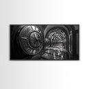 Bank Vault Door, Industrial Urban Decor, Luxury Office Art, Framed Canvas Print, Black and Silver Wall Art, Masculine Home Style