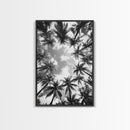 Palm Tree Sky, Tropical Canopy, Black and White Island View, Jungle Overhead Scene, Framed Canvas Print, Bathroom Wall Art, Beach Boho Decor