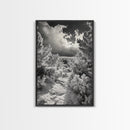 Snowy Pine Path, Winter Forest Light, Frozen Landscape Art, Canvas Print, Holiday Wall Art, Minimalist Winter, Nordic Style Decor