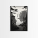 Forest Cliffs, Ocean Pathway, Misty Coast, Woodland Escape, Framed Canvas Print, Cabin Wall Art, Nature Trail Aesthetic, Autumn Mood Art